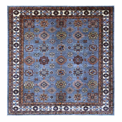 Kazak Wool Hand Knotted Rug Grey Ivory 9.10X10.0 -O089297