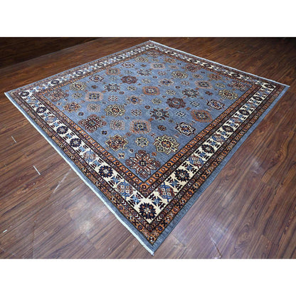 Kazak Wool Hand Knotted Rug Grey Ivory 9.10X10.0 -O089297