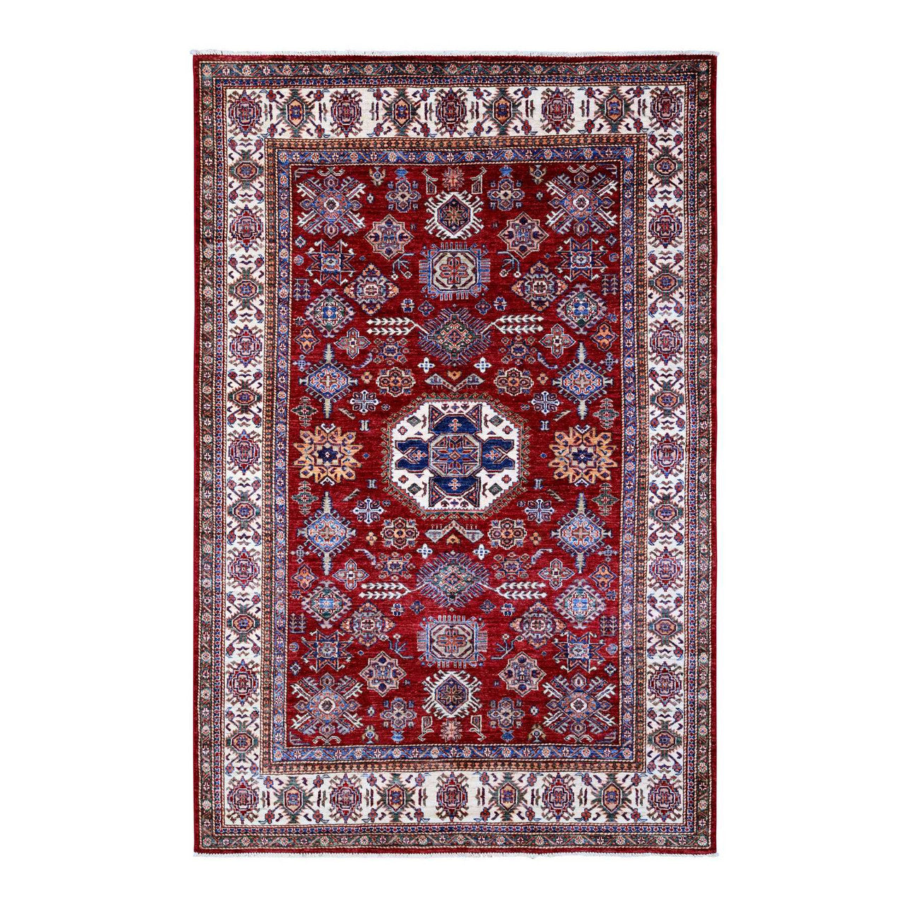 Red 6'1" x 9'3" Kazak Hand knotted Wool Rug - Sku: O089301