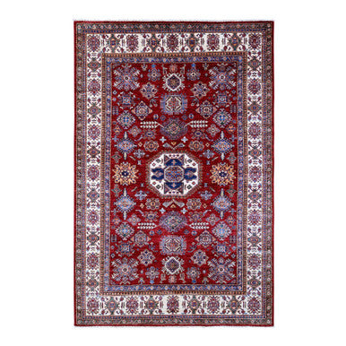 Kazak Wool Hand Knotted Rug Red Ivory 6.1X9.3 -O089301