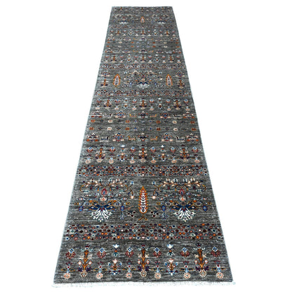 Oushak And Peshawar Wool Hand Knotted Rug Grey Gray 2.9X12.0 -O089302