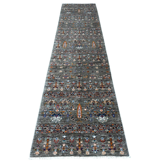 Oushak And Peshawar Wool Hand Knotted Rug Grey Gray 2.9X12.0 -O089302