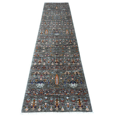 Oushak And Peshawar Wool Hand Knotted Rug Grey Gray 2.9X12.0 -O089302