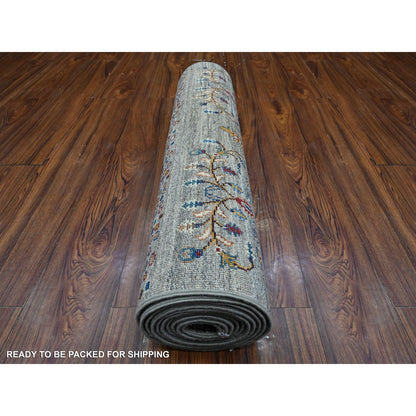 Oushak And Peshawar Wool Hand Knotted Rug Grey Gray 2.9X12.0 -O089302