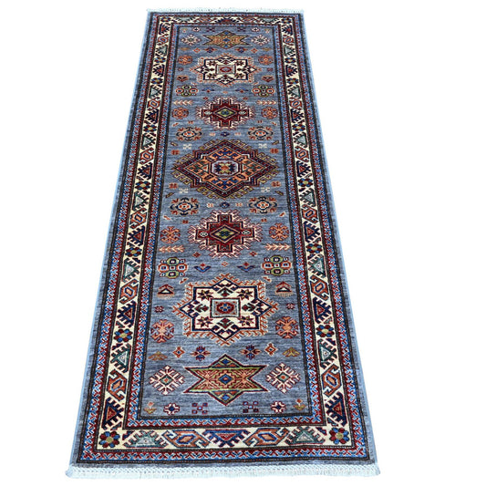 Kazak Wool Hand Knotted Rug Grey Ivory 2.6X6.8 -O089304