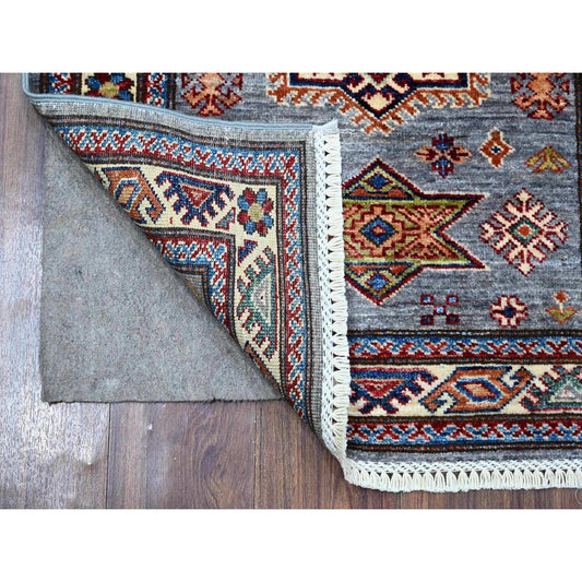 Kazak Wool Hand Knotted Rug Grey Ivory 2.6X6.8 -O089304