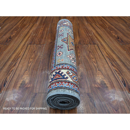 Kazak Wool Hand Knotted Rug Grey Ivory 2.6X6.8 -O089304