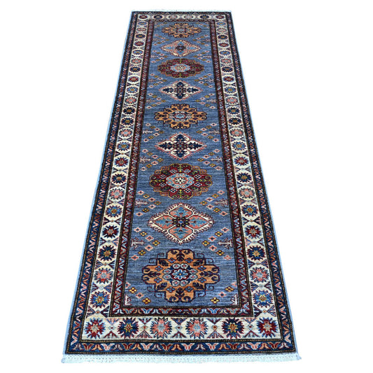 Kazak Wool Hand Knotted Rug Grey Ivory 2.7X8.4 -O089305