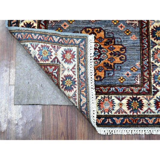 Kazak Wool Hand Knotted Rug Grey Ivory 2.7X8.4 -O089305