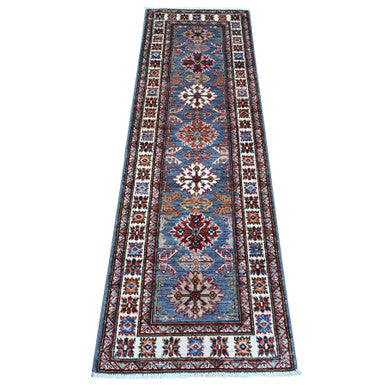 Kazak Wool Hand Knotted Rug Grey Ivory 2.0X6.5 -O089306
