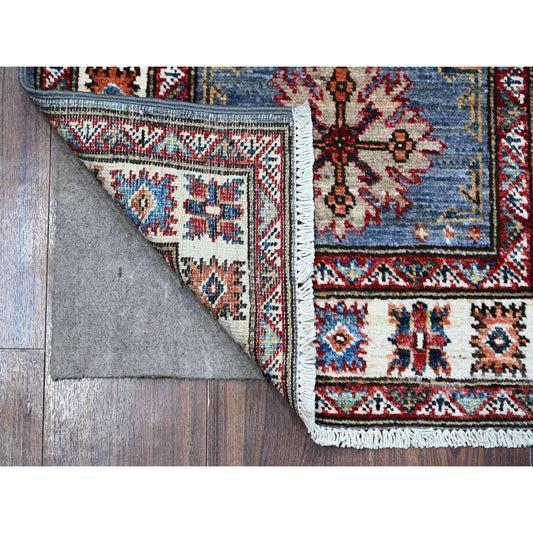 Kazak Wool Hand Knotted Rug Grey Ivory 2.0X6.5 -O089306