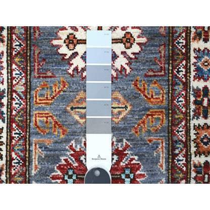 Kazak Wool Hand Knotted Rug Grey Ivory 2.0X6.5 -O089306