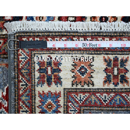 Kazak Wool Hand Knotted Rug Grey Ivory 2.0X6.5 -O089306