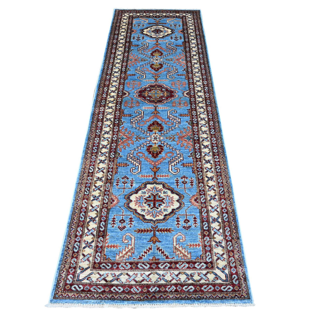 Blue 2'9" x 8'8" Kazak Hand knotted Wool Rug - Sku: O089311