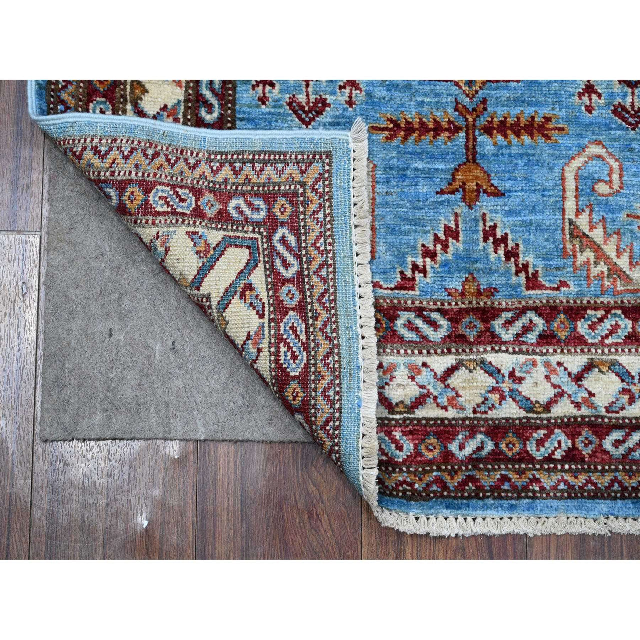 Blue 2'9" x 8'8" Kazak Hand knotted Wool Rug - Sku: O089311