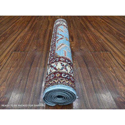 Kazak Wool Hand Knotted Rug Blue Ivory 2.9X8.8 -O089311
