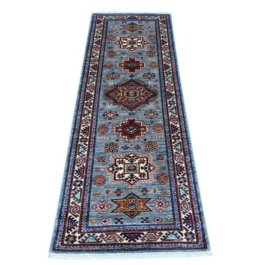 Kazak Wool Hand Knotted Rug Grey Ivory 2.5X6.10 -O089313