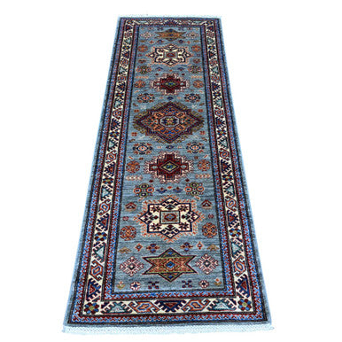 Kazak Wool Hand Knotted Rug Grey Ivory 2.5X6.10 -O089313