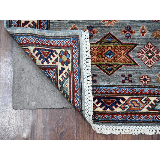 Kazak Wool Hand Knotted Rug Grey Ivory 2.5X6.10 -O089313