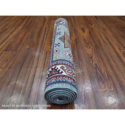 Kazak Wool Hand Knotted Rug Grey Ivory 2.5X6.10 -O089313