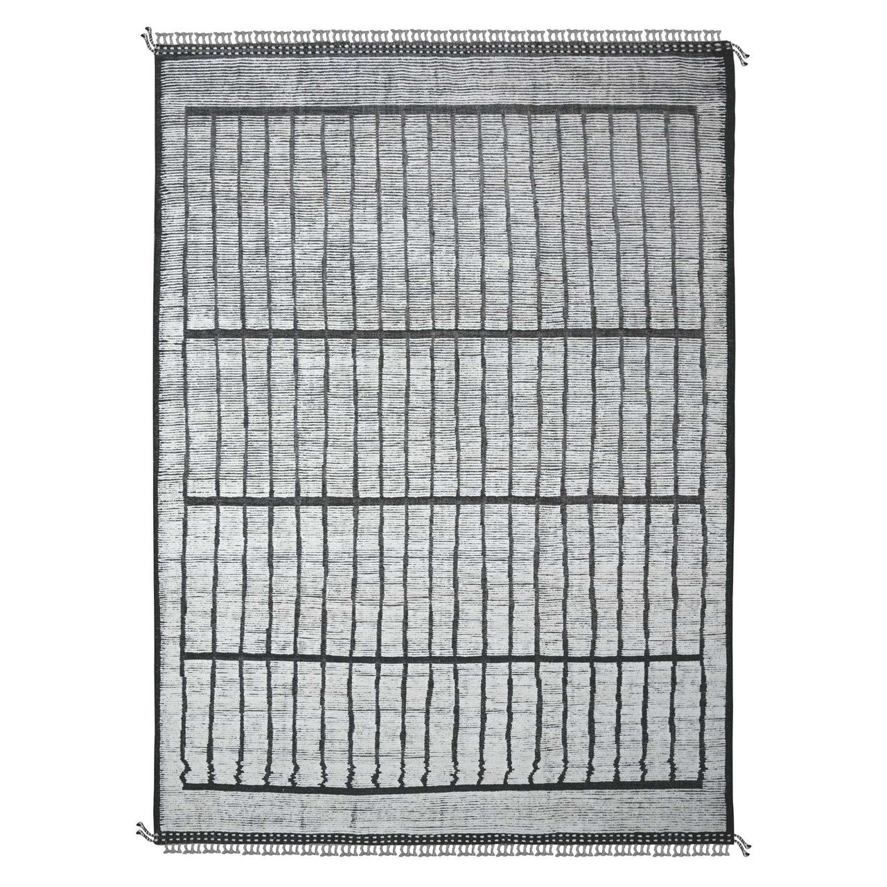 Tribal & Geometric Wool Hand Knotted Rug Ivory Black 9.11X14.0 -O089315