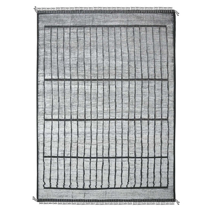 Tribal & Geometric Wool Hand Knotted Rug Ivory Black 9.11X14.0 -O089315