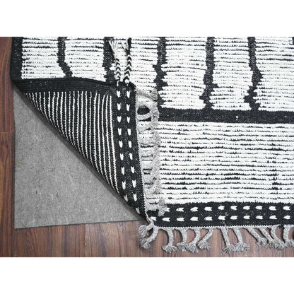 Tribal & Geometric Wool Hand Knotted Rug Ivory Black 9.11X14.0 -O089315
