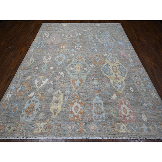 Oushak And Peshawar Wool Hand Knotted Rug Grey Gray 7.11X9.8 -O089318