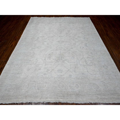 Oushak And Peshawar Wool Hand Knotted Rug Ivory Blue 7.11X9.6 -O089320