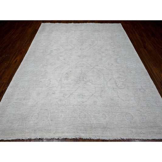 Oushak And Peshawar Wool Hand Knotted Rug Ivory Blue 7.11X9.6 -O089320