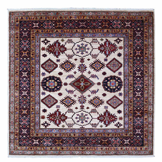 Kazak Wool Hand Knotted Rug Ivory Blue 5.10X6.0 -O089328