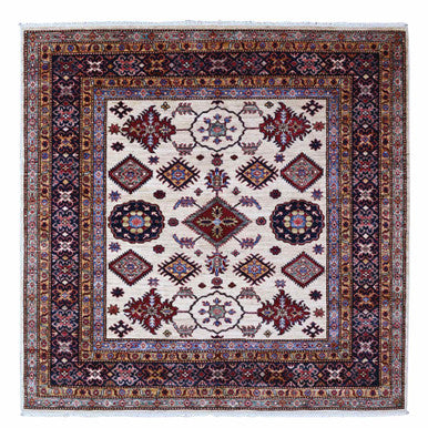 Kazak Wool Hand Knotted Rug Ivory Blue 5.10X6.0 -O089328