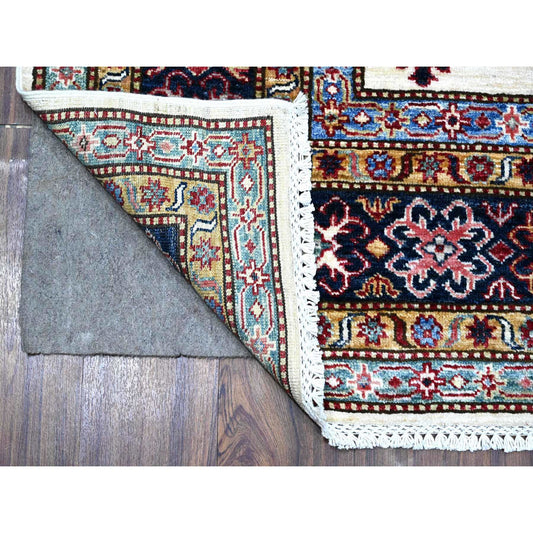 Kazak Wool Hand Knotted Rug Ivory Blue 5.10X6.0 -O089328