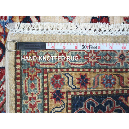 Kazak Wool Hand Knotted Rug Ivory Blue 5.10X6.0 -O089328