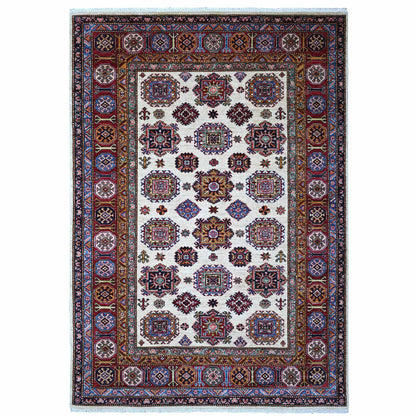 Kazak Wool Hand Knotted Rug Ivory Red 6.1X8.8 -O089329