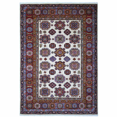 Kazak Wool Hand Knotted Rug Ivory Red 6.1X8.8 -O089329