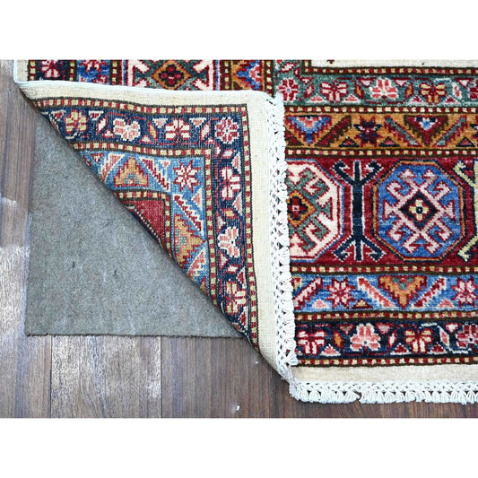 Kazak Wool Hand Knotted Rug Ivory Red 6.1X8.8 -O089329