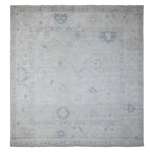 Oushak And Peshawar Wool Hand Knotted Rug Grey Ivory 9.6X10.2 -O089330