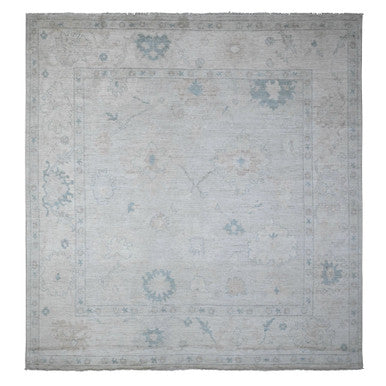 Oushak And Peshawar Wool Hand Knotted Rug Grey Ivory 9.6X10.2 -O089330