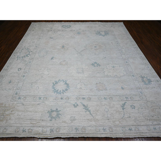 Oushak And Peshawar Wool Hand Knotted Rug Grey Ivory 9.6X10.2 -O089330
