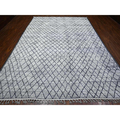 Tribal & Geometric Wool Hand Knotted Rug Ivory Gray 9.1X12.4 -O089334