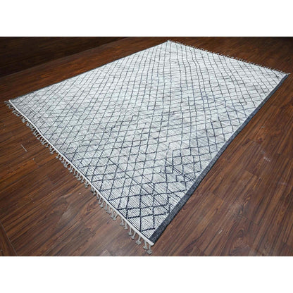 Tribal & Geometric Wool Hand Knotted Rug Ivory Gray 9.1X12.4 -O089334