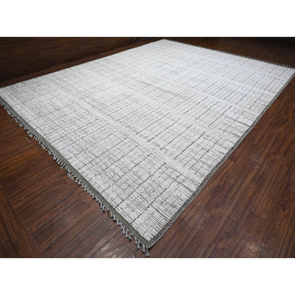 Tribal & Geometric Wool Hand Knotted Rug Ivory Gray 12.2X15.9 -O089335