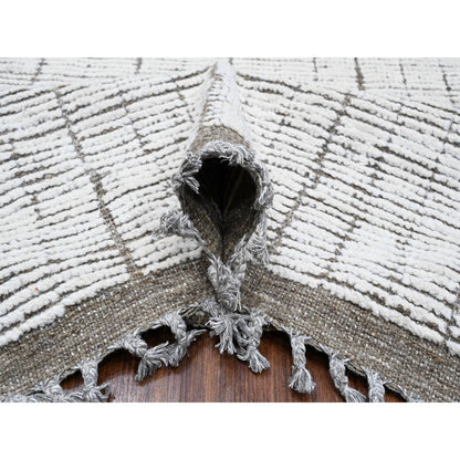Tribal & Geometric Wool Hand Knotted Rug Ivory Gray 12.2X15.9 -O089335