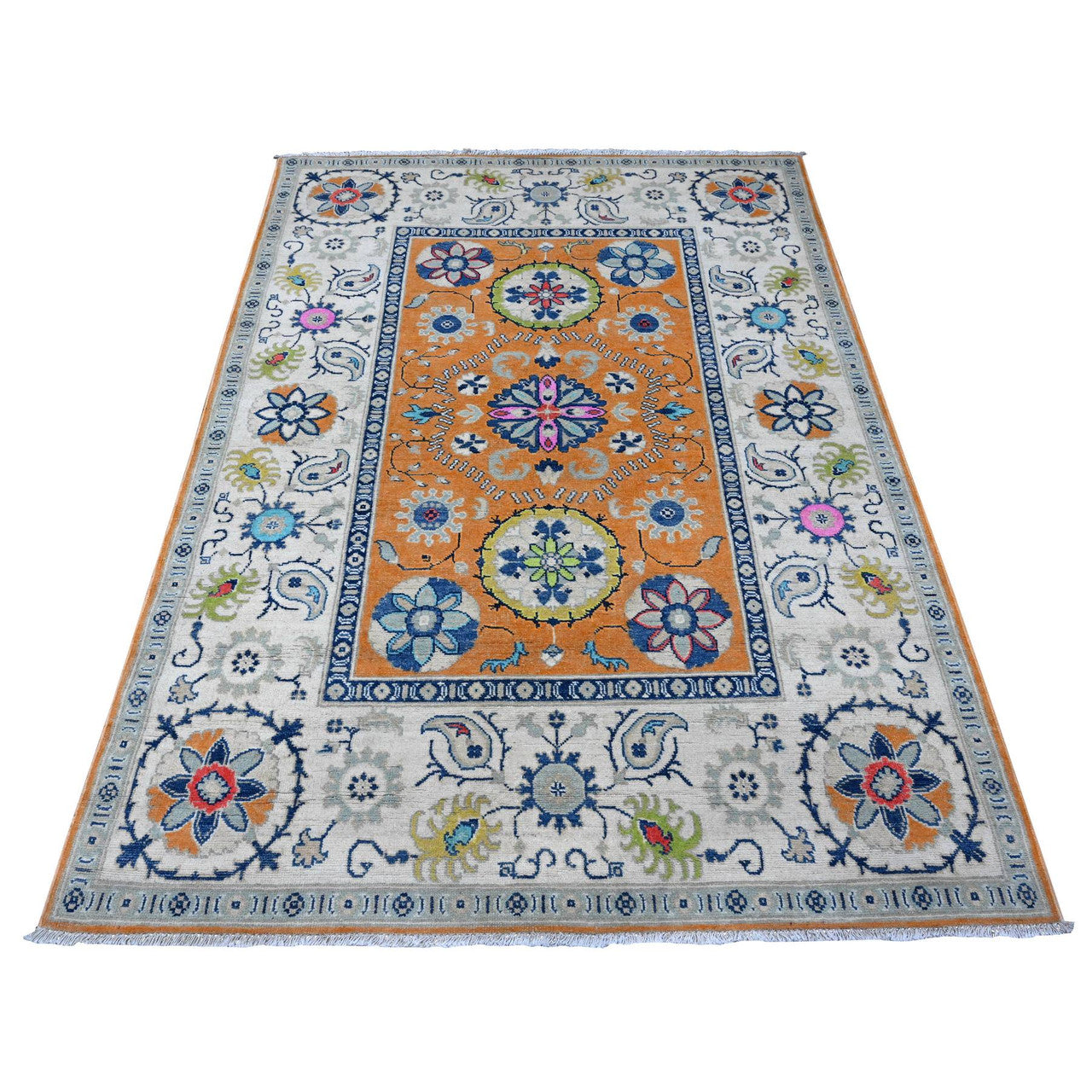 Orange 4'10" x 6'8" Kazak Hand knotted Wool Rug - Sku: O089336