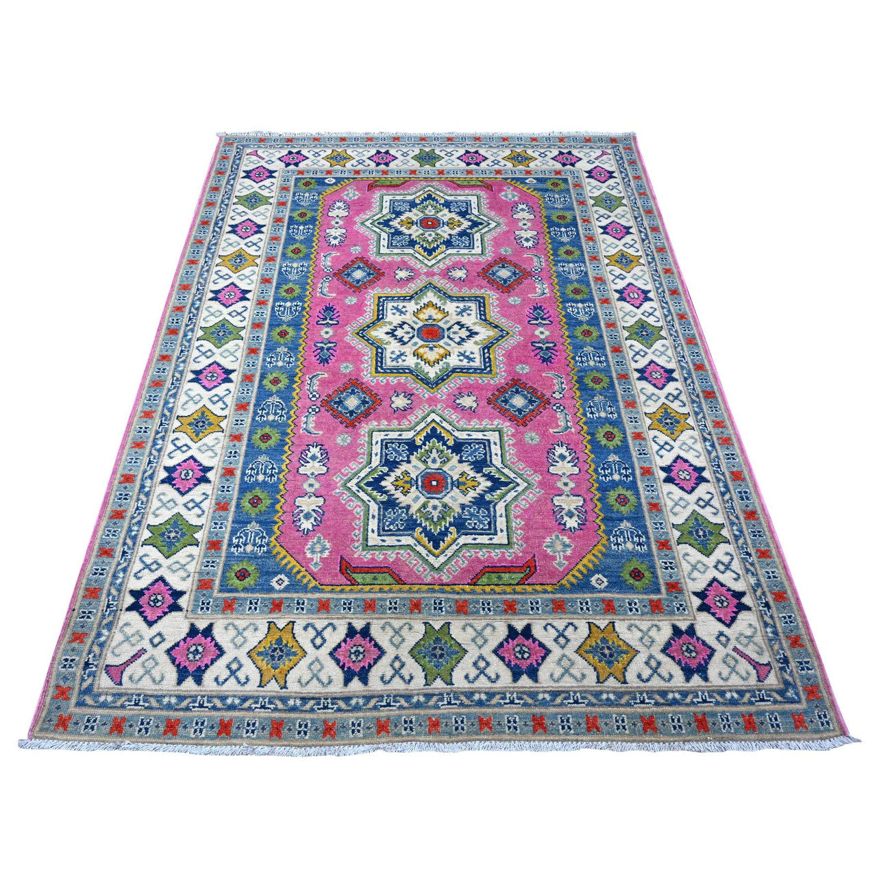 Pink 5'0" x 6'9" Kazak Hand knotted Wool Rug - Sku: O089338