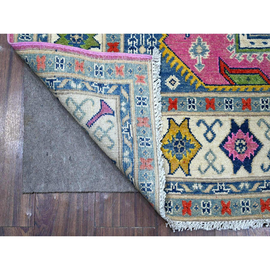 Kazak Wool Hand Knotted Rug Pink Ivory 5.0X6.9 -O089338