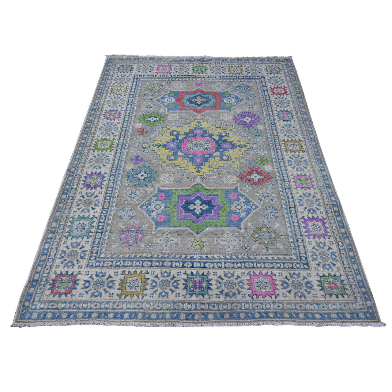 Gray 4'11" x 6'8" Kazak Hand knotted Wool Rug - Sku: O089340
