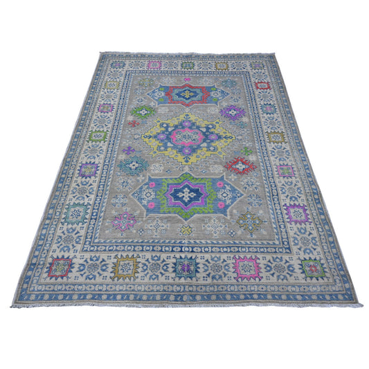 Kazak Wool Hand Knotted Rug Grey Ivory 4.11X6.8 -O089340