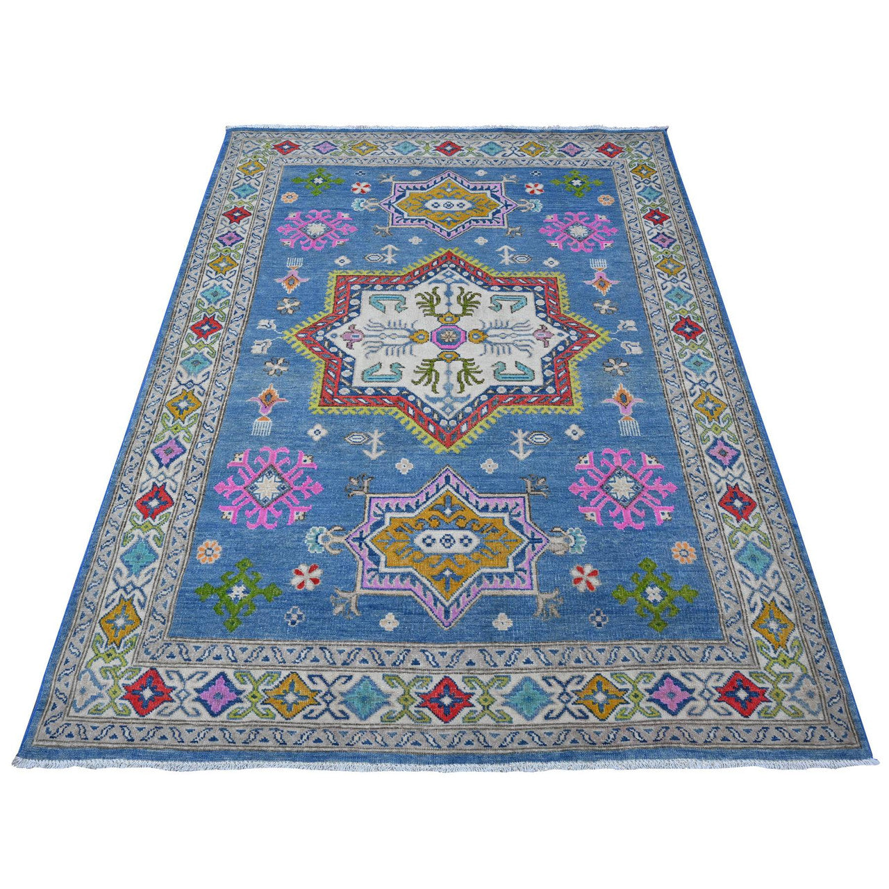Kazak Wool Hand Knotted Rug Blue Ivory 4.11X6.5 -O089343